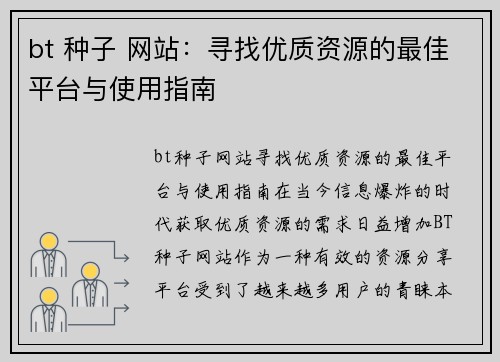 bt 种子 网站：寻找优质资源的最佳平台与使用指南